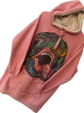 Coral Graphic Sherpa-Lined Hoodie with Rolling Stones Graphic